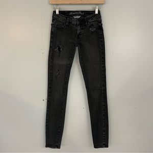 American Eagle Super Stretch Jegging Jeans Skinny Black Gray Wash Distressed 00